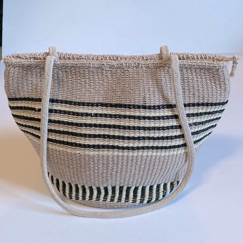Stone Mountain Crocheted Large Tote Bag in Tan, Black, and White